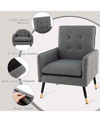Linen Fabric Accent Chair Modern Single Sofa Chair with Solid Metal Legs