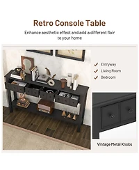 60'' Console Table Retro Entryway Sofa Table with 4 Drawers & Open Shelf