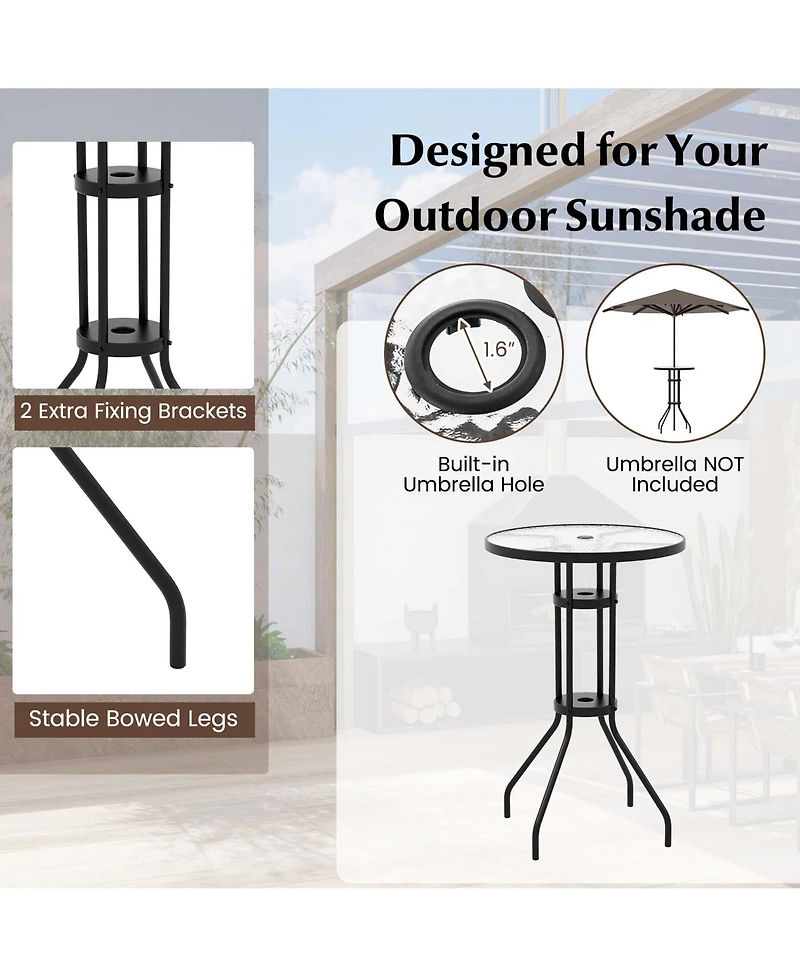 3PCS Patio Bistro Set Folding Chairs Round Bar Table with 1.6'' Umbrella Hole Yard