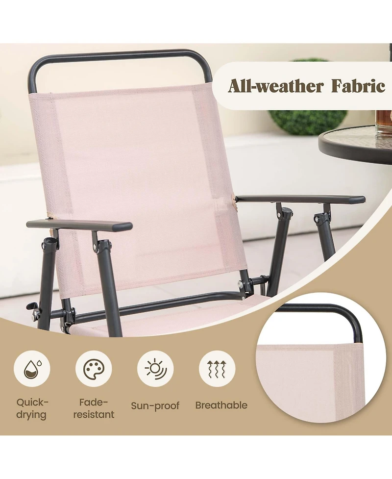 4PCS Patio Bistro Set Folding Counter Height Chairs Round Bar Table& Umbrella