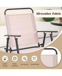 4PCS Patio Bistro Set Folding Counter Height Chairs Round Bar Table& Umbrella