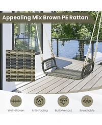 Costway Wicker Porch Swing Curved Rattan Swing Seat with Cozy Armrests for Front Porch