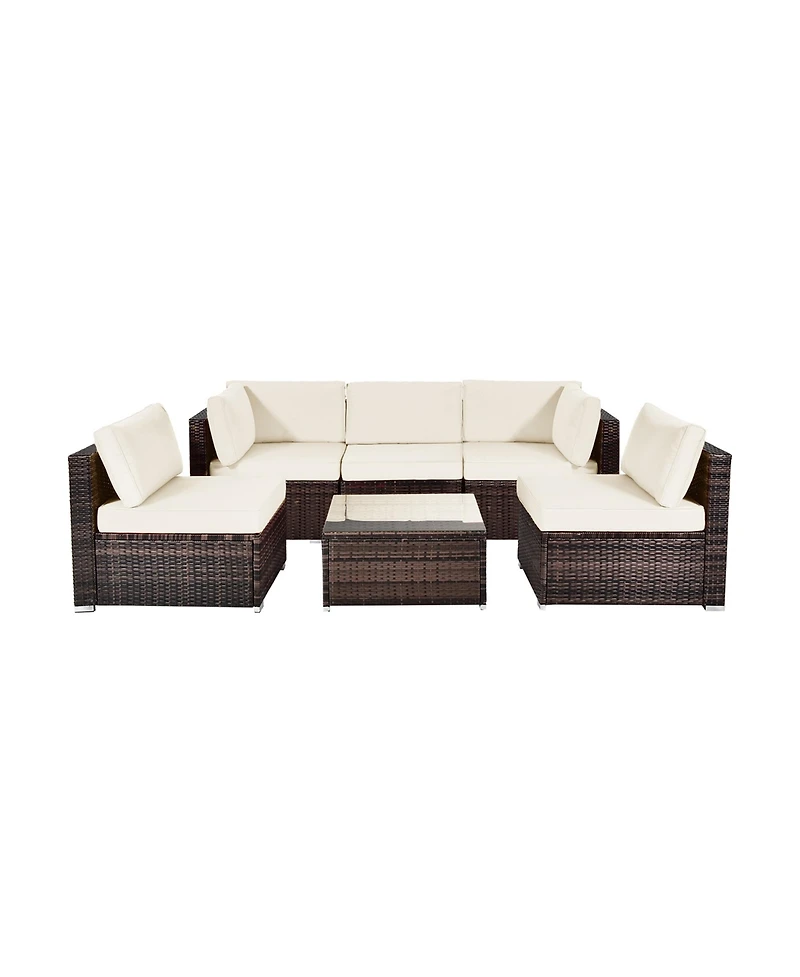 Gymax 6PCS Rattan Outdoor Sectional Sofa Set Patio Furniture Set w/ White Cushions