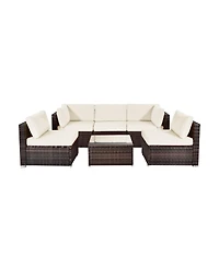 Gymax 6PCS Rattan Outdoor Sectional Sofa Set Patio Furniture Set w/ White Cushions