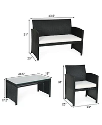 4PCS Patio Rattan Furniture Conversation Set Cushioned Sofa Coffee Table Garden