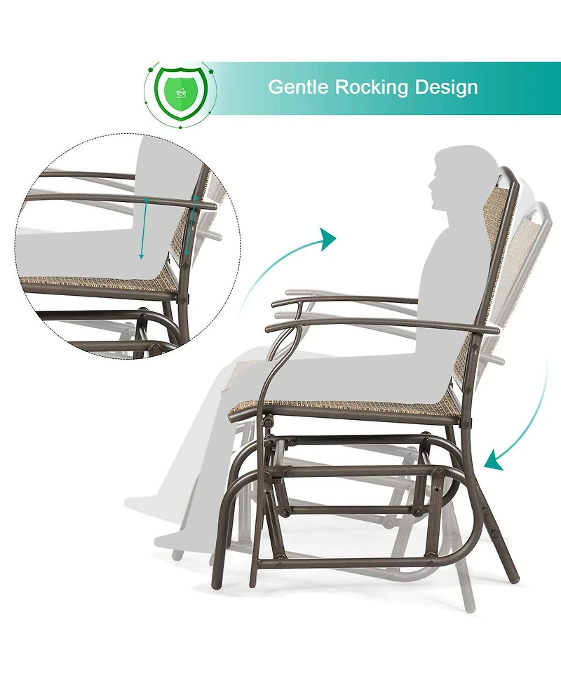 2PCS Patio Swing Single Glider Chair Rocking Seating Steel Frame Garden