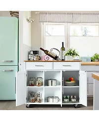 Kitchen Island Trolley Cart Wood Brown Top Rolling Storage Cabinet