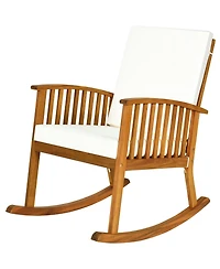 Costway Acacia Wood Rocking Chair Patio Garden Lawn W/ Cushion