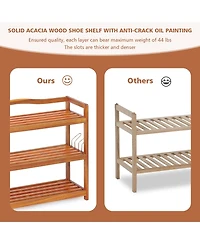 5-Tier Wood Shoe Rack Solid Acacia Wood Shoe Shelf with Side Metal Hooks