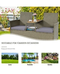 2-Person Patio Rattan Conversation Furniture Set Loveseat Coffee Table