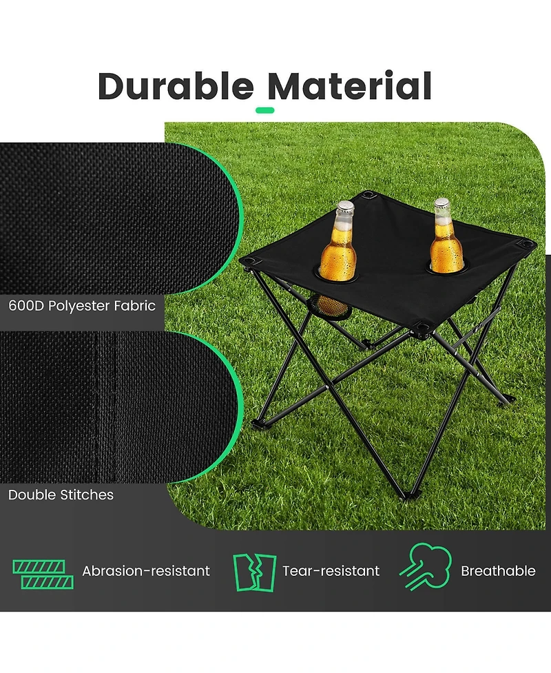 Gymax Folding Camping Chair Set of 3 Portable Lawn Chair & Side Table w/ 2 Cup Holders
