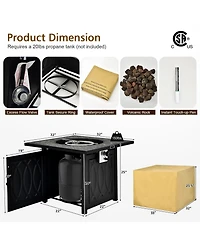Costway 32'' Propane Fire Pit Table Square Tabletop w/Lava Rocks