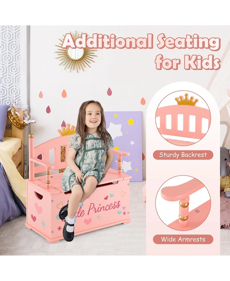 Kids Princess Wooden Bench Seat Toy Box Storage Organizer Children Playroom