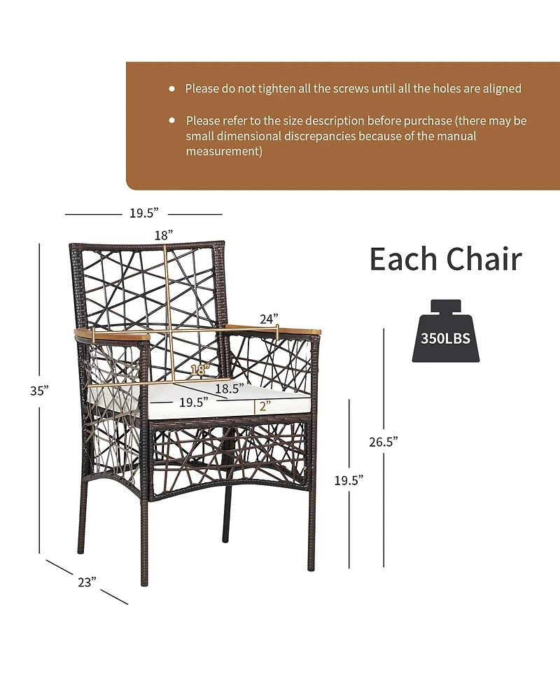 Costway 2pcs Pe Wicker Patio Bistro Chairs Acacia Wood Armrests