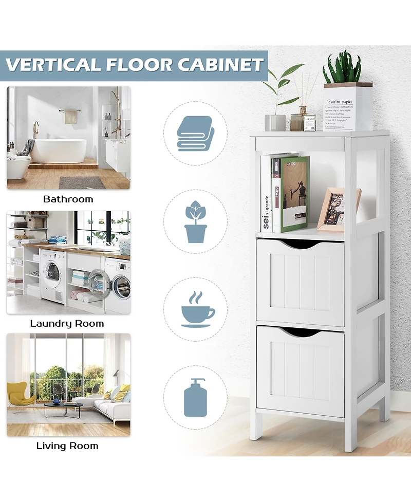 Bathroom Floor Cabinet Freestanding Side Storage Organizer w/2 Removable Drawers
