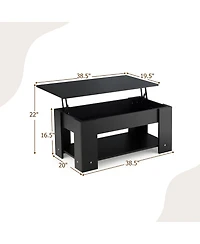 Lift Top Coffee Table Modern Accent Table w/Hidden Storage Compartment & Shelf