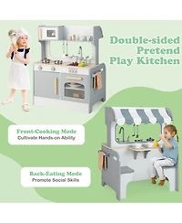 Costway 2 in 1 Kids Play Kitchen& Restaurant Double Sided Wooden Kitchen Playset Toddler