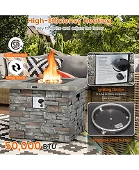 Costway 34.5'' Square Propane Gas Fire Pit Table Faux Stone w/ Lava Rock