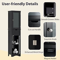 Bathroom Tall Cabinet Freestanding Linen Tower with Doors & Drawer