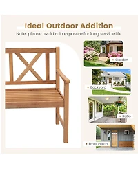 Costway Patio Acacia Wood 2-Person Slatted Bench Outdoor Loveseat Chair Garden