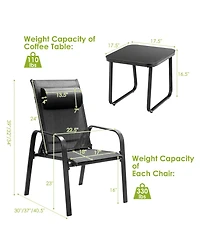 3PCS Patio Bistro Furniture Set Adjustable Back Stackable Chairs