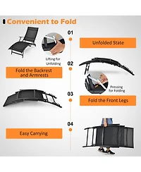 Costway 2PCS Patio Folding Lounge Chair Chaise Recliner Adjustable Stackable W/Armrest