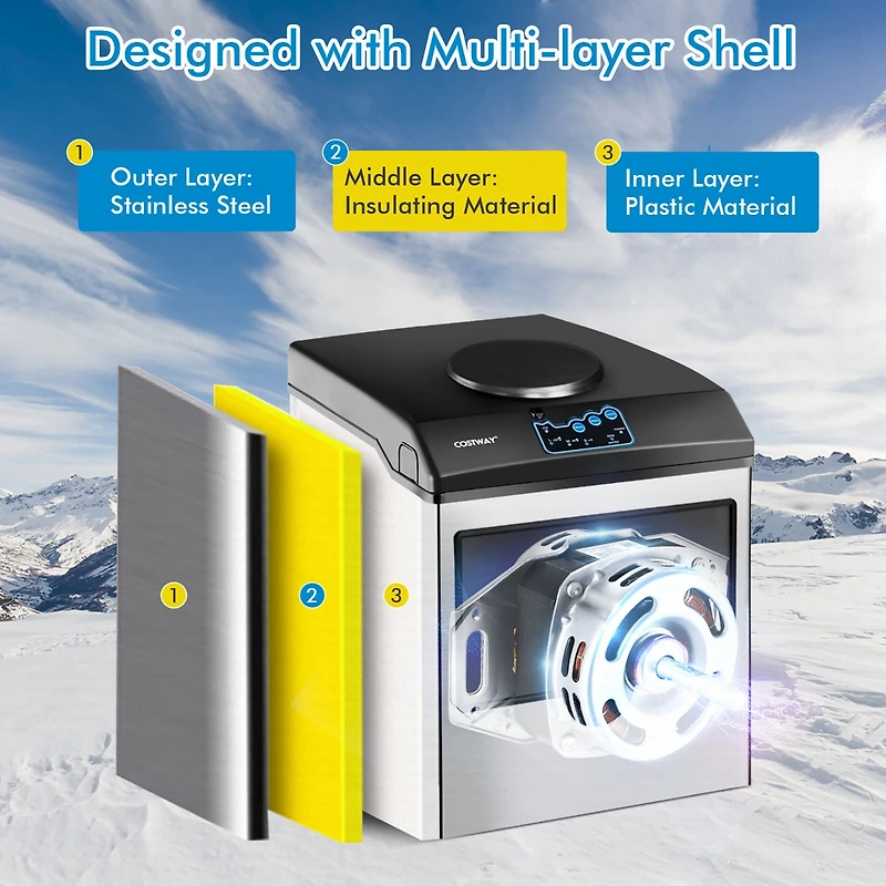 2-in-1 Stainless Steel Countertop Ice Maker Water Dispenser 48Lbs/24H w/ Scoop