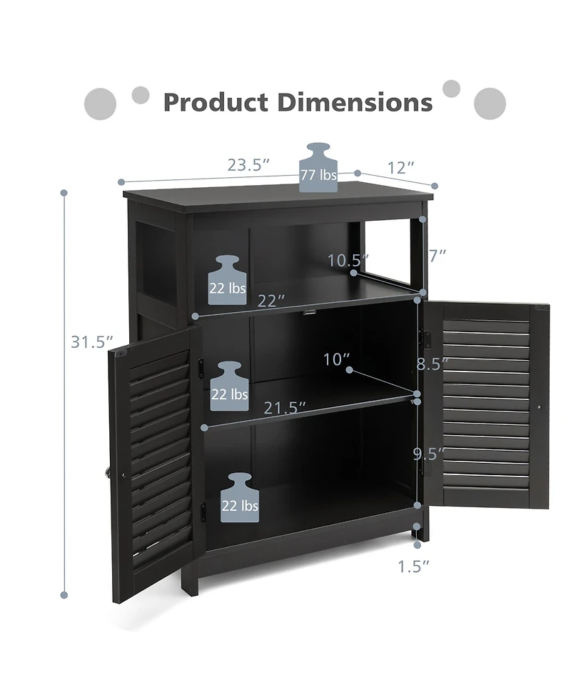 Bathroom Wood Storage Cabinet w/ Double Shutter Door