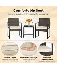 Costway 3pcs Patio Furniture Set Heavy Duty Cushioned Wicker Rattan Chairs Table