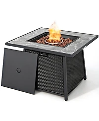 Costway 35'' Propane Gas Fire Pit Table Patio Pe Wicker Rattan w/ Lava Rocks