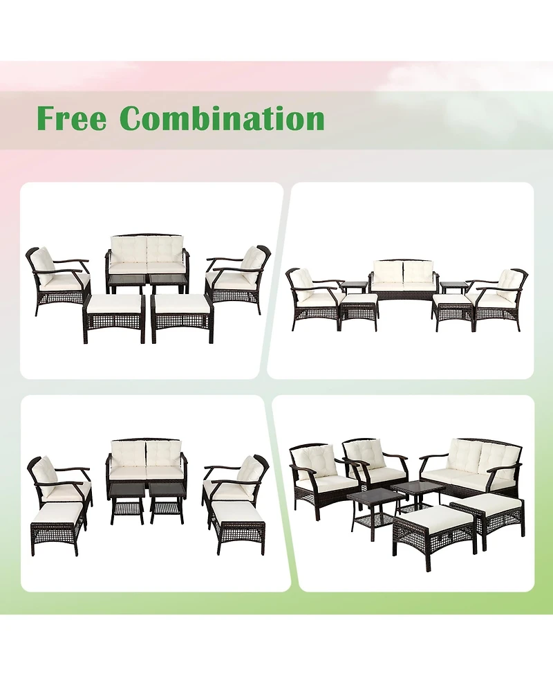 7PCS Patio Rattan Furniture Set Cushioned Sofas Loveseat Yard W/Waterproof Cover