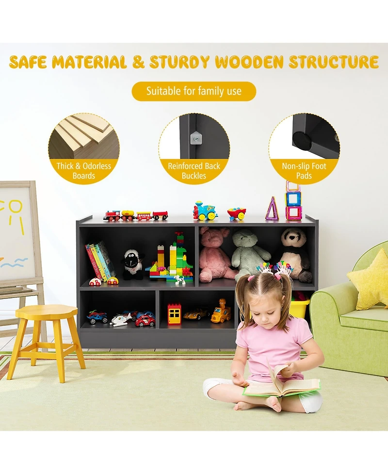 Kids 2-Shelf Bookcase 5-Cube Wood Toy Storage Cabinet Organizer