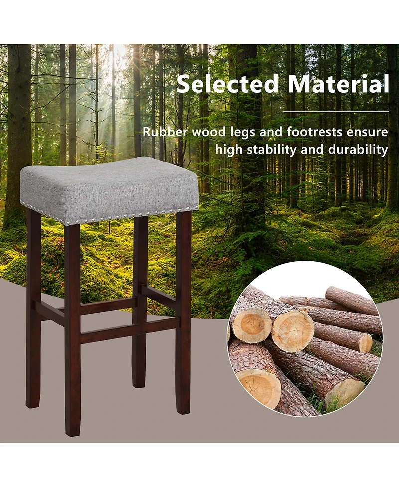 Set of 2 Bar Stools Bar Height Saddle Kitchen Chairs with Wooden Legs
