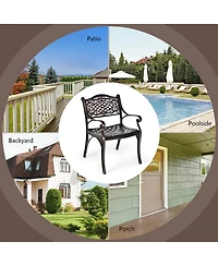 Costway 2PCS Patio Dining Bistro Chair All Weather Cast Aluminum Armrest Garden