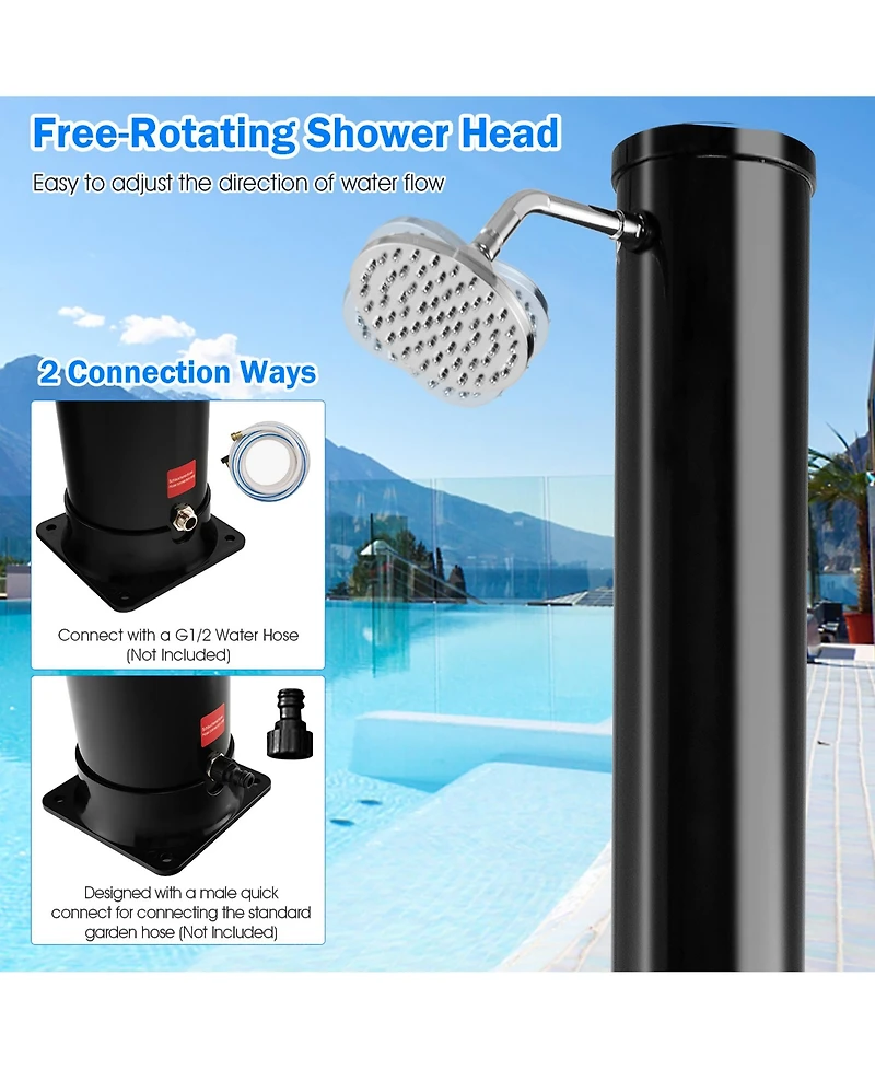 7.2 Ft 10 Gallon Solar Heated Shower w/Adjustable Head & Foot Tap Spigot