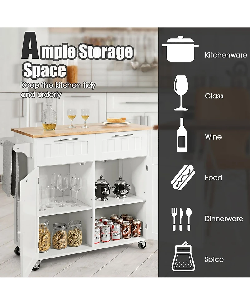 Rolling Kitchen Cart Island Heavy Duty Storage Trolley Cabinet