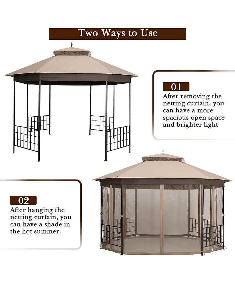 Costway 10'x12' Patio Gazebo Canopy Shelter Double Top Netting Sidewalls