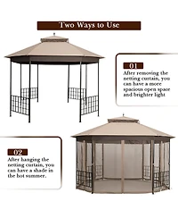 Costway 10'x12' Patio Gazebo Canopy Shelter Double Top Netting Sidewalls