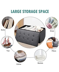 31.5''Fabric Foldable Storage Ottoman Toy Chest W/Removable Bin