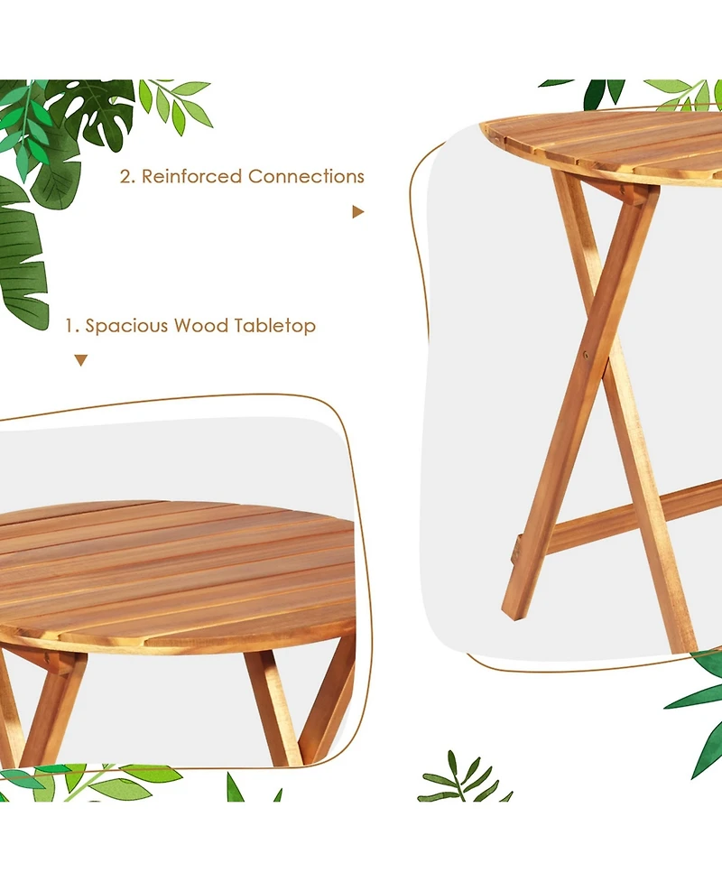 Gymax 3PC Folding Patio Conversation Set Acacia Wood Bistro Set w/ Cushions