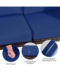 Gymax 6PCS Rattan Outdoor Sectional Sofa Set Patio Furniture Set w/ Navy Cushions