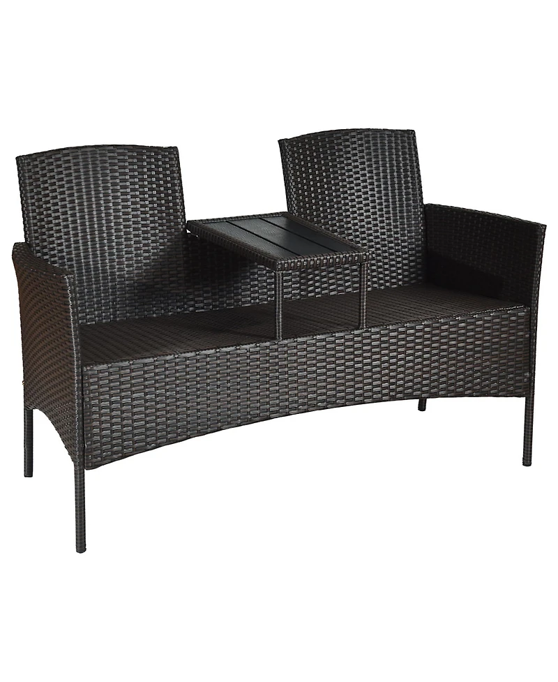 Costway Patio Rattan Conversation Set Loveseat Sofa Cushioned Coffee Table