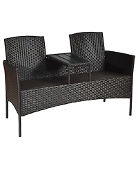 Costway Patio Rattan Conversation Set Loveseat Sofa Cushioned Coffee Table