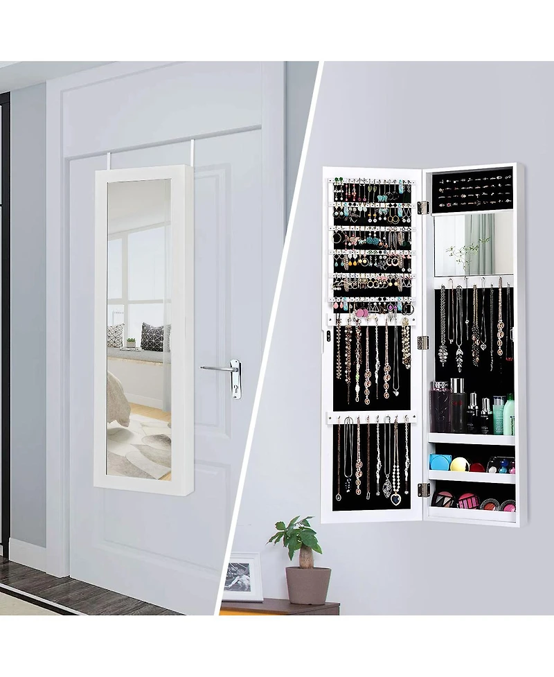 Costway Wall Door Mounted Mirrored Jewelry Cabinet Storage Organizer