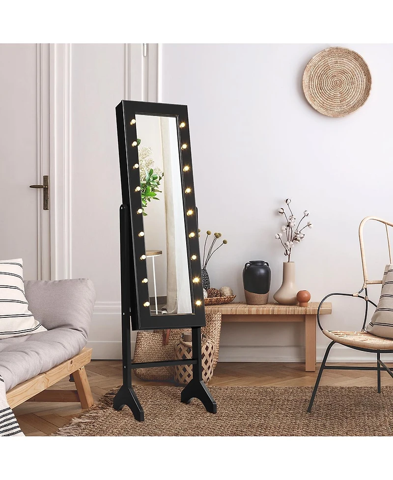 Costway Mirrored Jewelry Cabinet Organizer w/18 Led lights