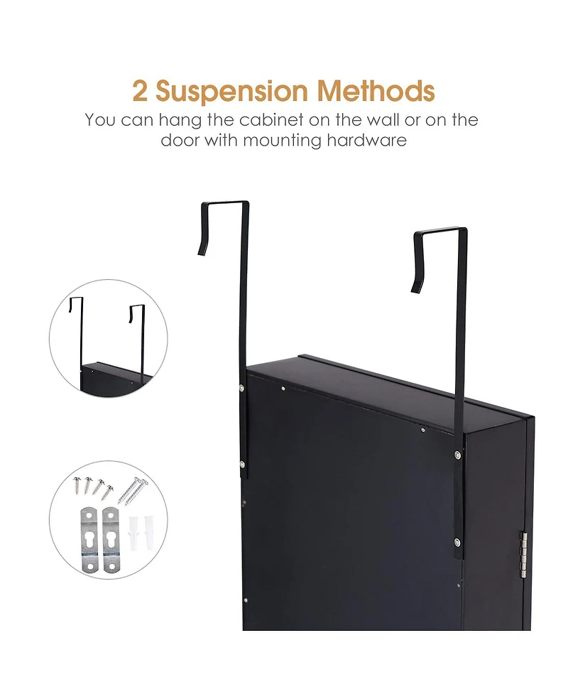 Costway Wall Door Mounted Mirrored Jewelry Cabinet Storage Organizer