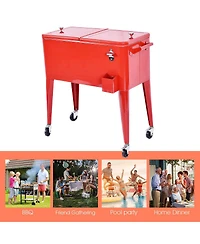 Outdoor Patio 80 Quart Cooler Cart Ice Beer Beverage Chest