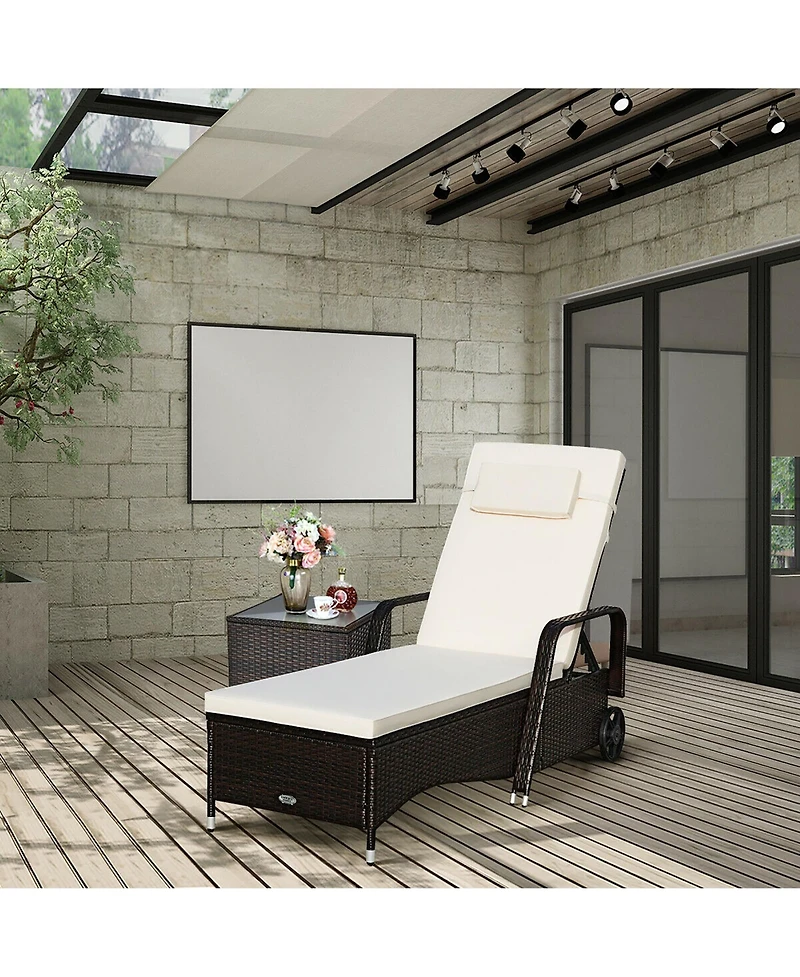 Costway Outdoor Chaise Lounge Chair Recliner Cushioned Patio Furniture Adjustable Wheels
