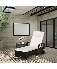 Costway Outdoor Chaise Lounge Chair Recliner Cushioned Patio Furniture Adjustable Wheels