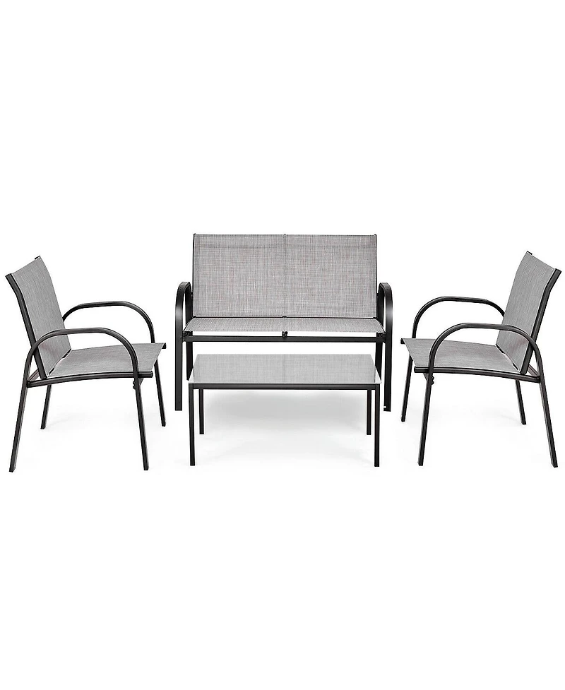 4 Pcs Patio Furniture Set Sofa Coffee Table Steel Frame Garden Deck
